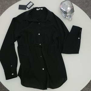 NWT Alexander Wang semi-sheer black button down shirt tunic style